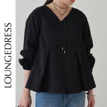 새상품 Loungedress 자카드 페플럼 블라우스 라운지 드레스 블랙