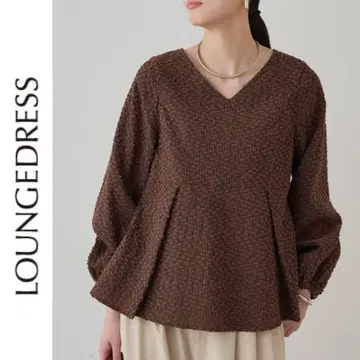 새상품 Loungedress 자카드 페플럼 블라우스 라운지 드레스 브라운