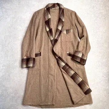 90s 유로 빈티지 울 숄카라 가운 자켓 코트 브라운