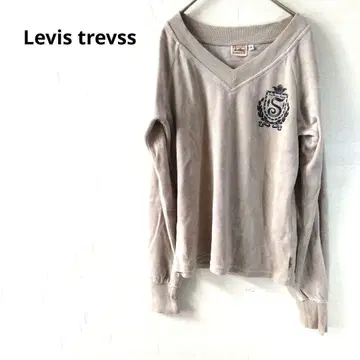 Levis V넥 상의 베이지 로고 자수 캐주얼 L
