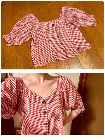 70s 80s 유럽 프랑스 앤티크 깅엄 체크 블라우스