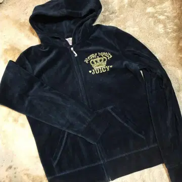 JUICY COUTURE 네이비 후드 부착 후드티 금실 자수 L