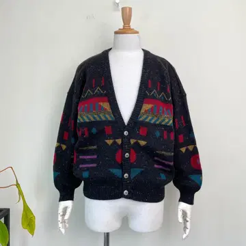 80s 90s 유로 기하학 패턴 컬러 네프 가디건 빈티지