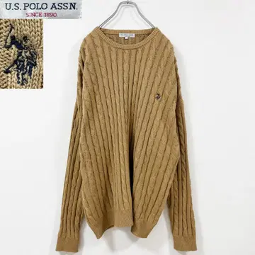 4XL 상당 U.S.POLO ASSN. 빅 사이즈 로고 자수 케이블 니트