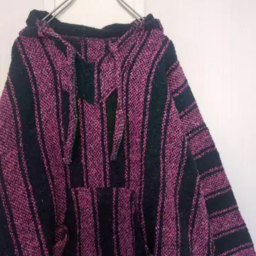 빈티지 구제 의류 멕시칸 후드티 스트라이프 투톤 빅 루즈 나이스 컬러