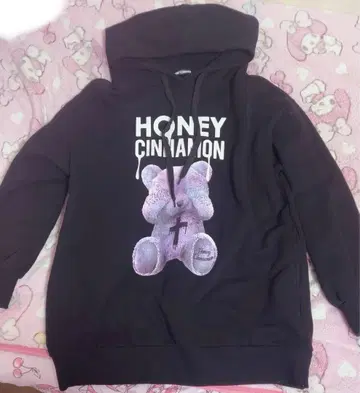 honeycinnamon 곰 프린트 블랙 후드티