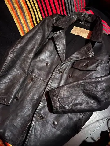 50s 프랑스 가죽 카 코트 유로 밀리터리 빈티지