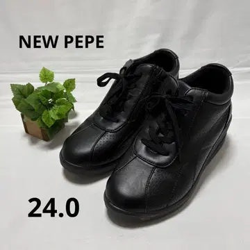미사용 NEW PEPE 통굽 스니커즈 24.0 EEE 사이드 지퍼 블랙