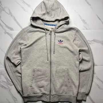 adidas Originals 트레포일 자수 풀 집업 후드티 그레이