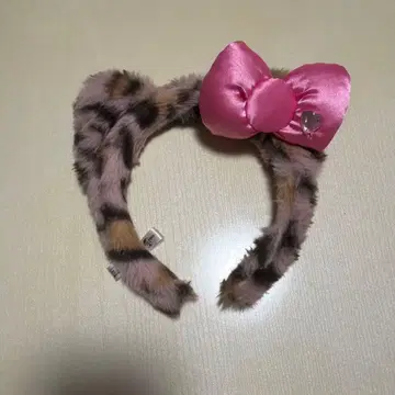 키티 레오파드 무늬 핑크 리본 머리띠
