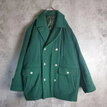 [ 빈티지 ] 구제 의류 피코트 빅 사이즈 은색 버튼 그린 레트로