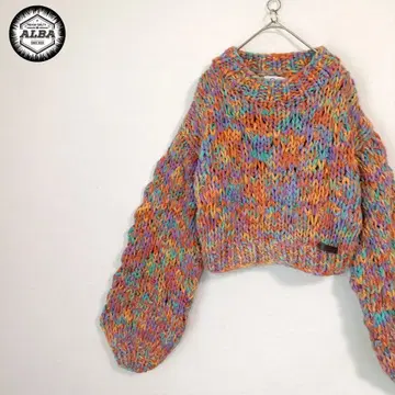 [새상품급] 스웨터 니트 핸드메이드 파스텔 컬러 숏 기장 걸리시 주황