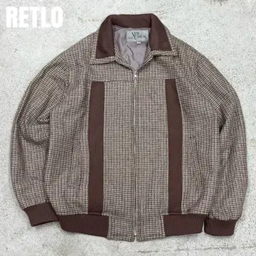 90s 올드 레트로 울 트위드 블루종 점퍼 구제 의류