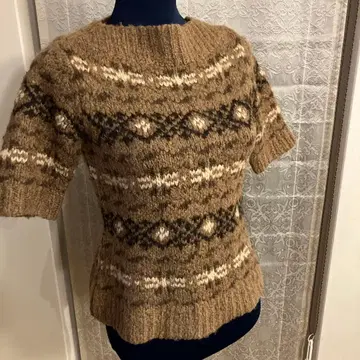 폴 스튜어트 카멜 x 알파카 혼방 노르딕 스타일 반팔 니트 이탈리아