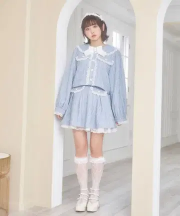 Honey Cinnamon 레이스 프릴 트위드 자켓