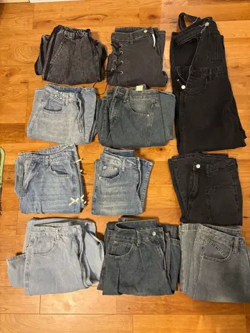 데님 팬츠 세트 11점 오버롤 포함 블루 블랙