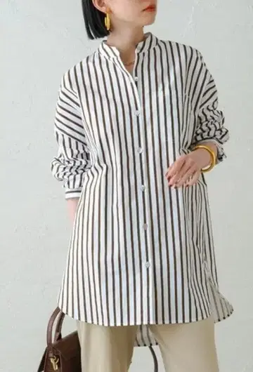 Loungedress 밴드 카라 스트라이프 셔츠