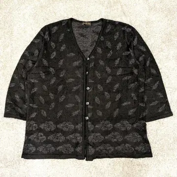 PAPIORA 총 패턴 니트 가디건 루즈핏 울 혼방 레트로 겉옷