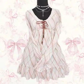 레어 y2k LIZ LISA 셔링 체크 원피스 히메카지 기모