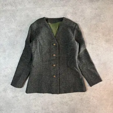 노카라 자켓 그레이 울 혼방 레트로 클래식 성숙 캐주얼