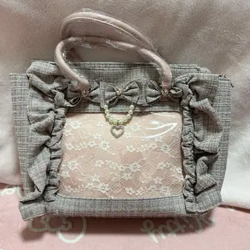 새상품 이타백 라메 트위드 핑크 리본 프릴