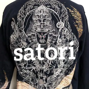 ev2 사토리 자수 부동명왕 롱T 블랙 불꽃 일본풍 패턴 남성용 L