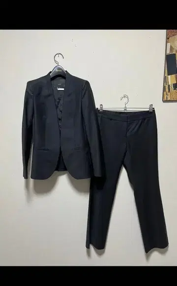 새상품급 ICB 블랙 노카라 팬츠 수트 셋업