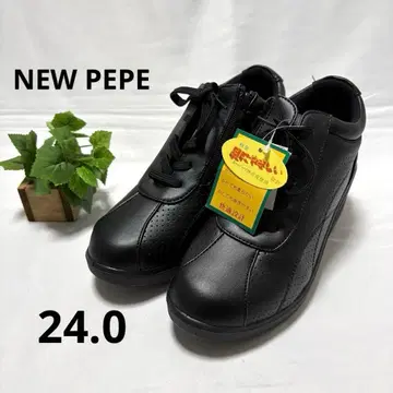 미사용 NEW PEPE 통굽 스니커즈 24.0 EEE 사이드 지퍼 블랙
