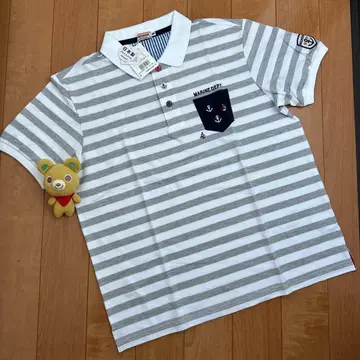 미키하우스 반팔 피케 셔츠 M (165-175) 보더 새상품 일본제 남녀