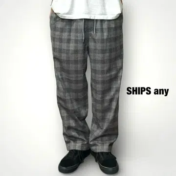 새상품 SHIPS any 울라이크 와이드 스트레이트 이지 팬츠 체크
