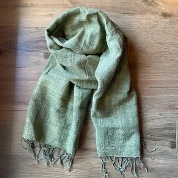 미사용 새상품 수제 면 100% 스톨 그린 컬러 초목 염색