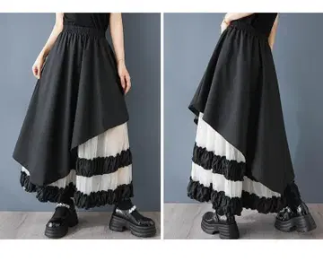 [마지막 1개] 빅 사이즈 스커트 플리츠 시어 여성용 봄/여름 롱::