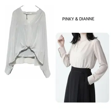 미사용 택 포함 PINKY & DIANNE 시어 쉬폰 프론트 턱 블라우스
