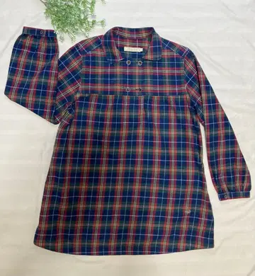 CROCODILE 체크 원피스 셔츠 면 100% 탄탄한 원단 체형 커버