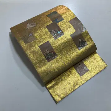 No.2916 순수 실크 자개 백인일수 금박 후쿠로 오비 새상품급