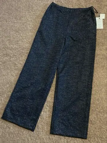 일본제 팬츠 M 라메 트위드 움직이기 편한 깔끔한 네이비 실버 라메