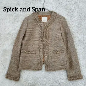 컨디션 최상 스픽 앤 스팬 트위드 자켓 프린지 노카라