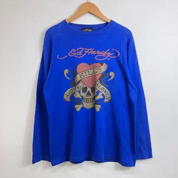 Ed Hardy 스컬 롱 T셔츠 하트 타투 헤이세이 갸루 블루 Y2K