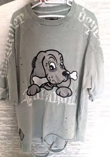 GALFY 병에 물든 롱 티셔츠 그레이 중형견 티셔츠