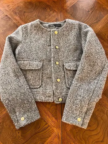 ZARA 그레이 부클레 노카라 자켓