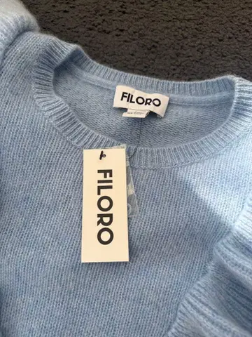 FILORO 프릴 니트 스웨터 라이트 블루 캐시미어 100%