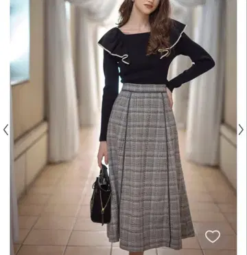 Noela 노엘라 파이핑 트위드 스커트 그레이 롱 스커트