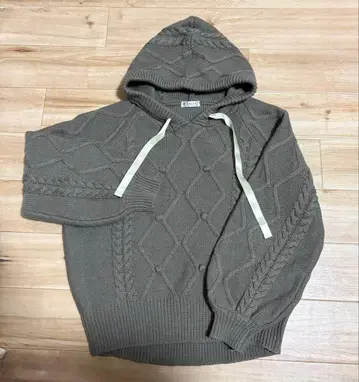 axes femme 액시즈팜 니트 후드티 카키 케이블 짜임