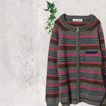 794 니트 가디건 집업 보더 핑크 따뜻한 방한 모