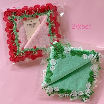 체리 & 크림 소다 긴자와 레이스 타월 손수건 2개