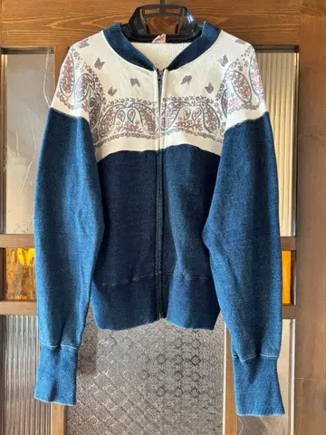 45rpm 빈티지 R 자수 맨투맨 인디고 지퍼