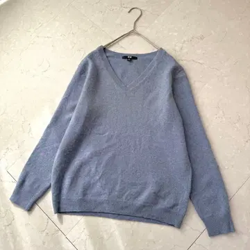 유니클로 캐시미어 V넥 스웨터 니트 XL 블루
