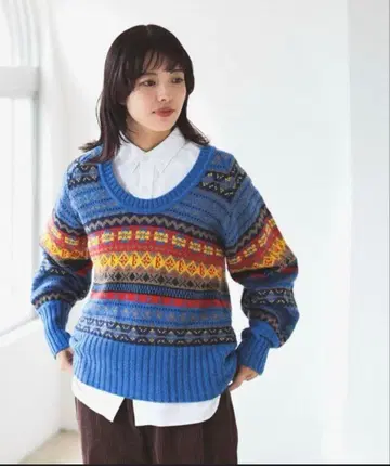 BEAMS BOY 페어아일 U넥 풀오버