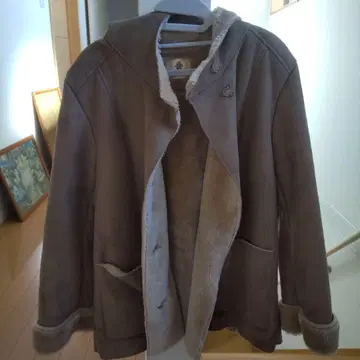 Bou Jeloud 브라운 후드 부착 스웨이드 터치 코트