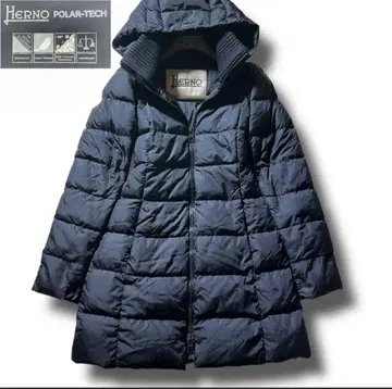 1HERNO 헬노 폴라테크 리브 니트 이소재 다운 코트 롱 블랙